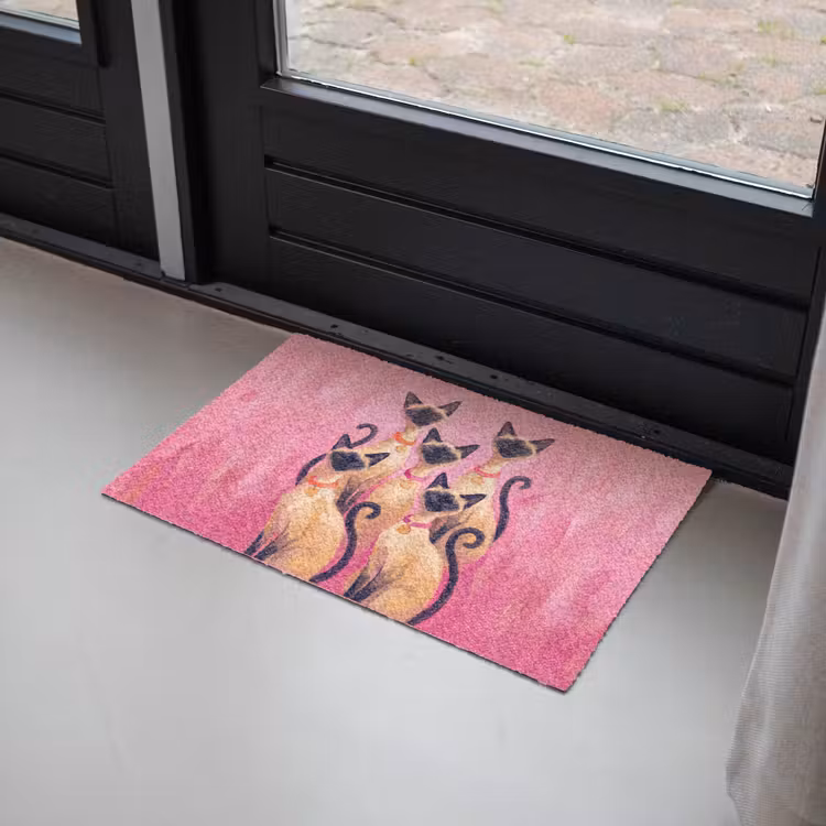Deurmat - Kat - Groep - Dieren - Modern - Roze — 2