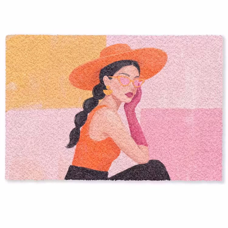 Deurmat - Vrouw - Hoed - Mode - Modern - Oranje — 1
