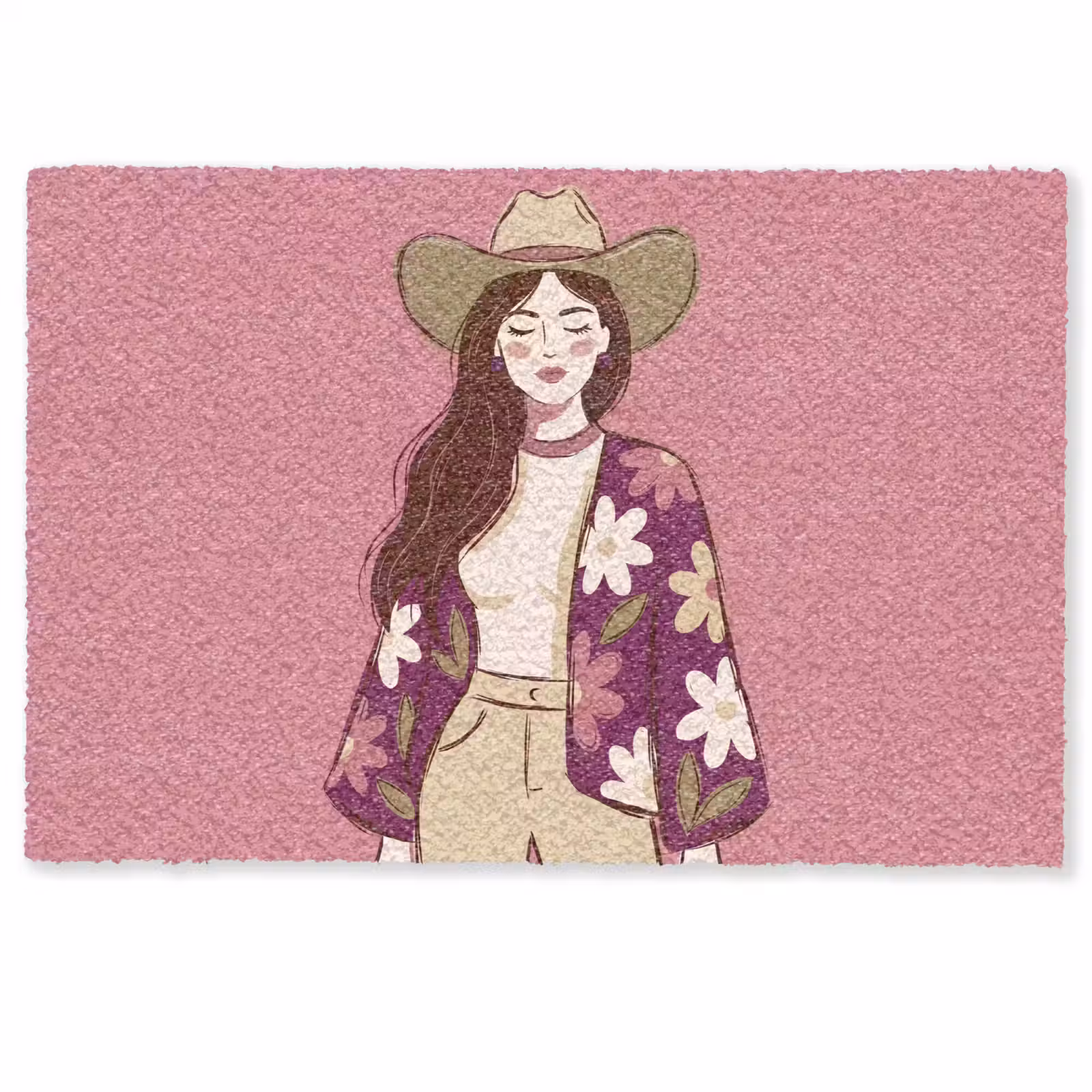 Deurmat - Vrouw - Hoed - Portret - Illustratie - Roze — 1