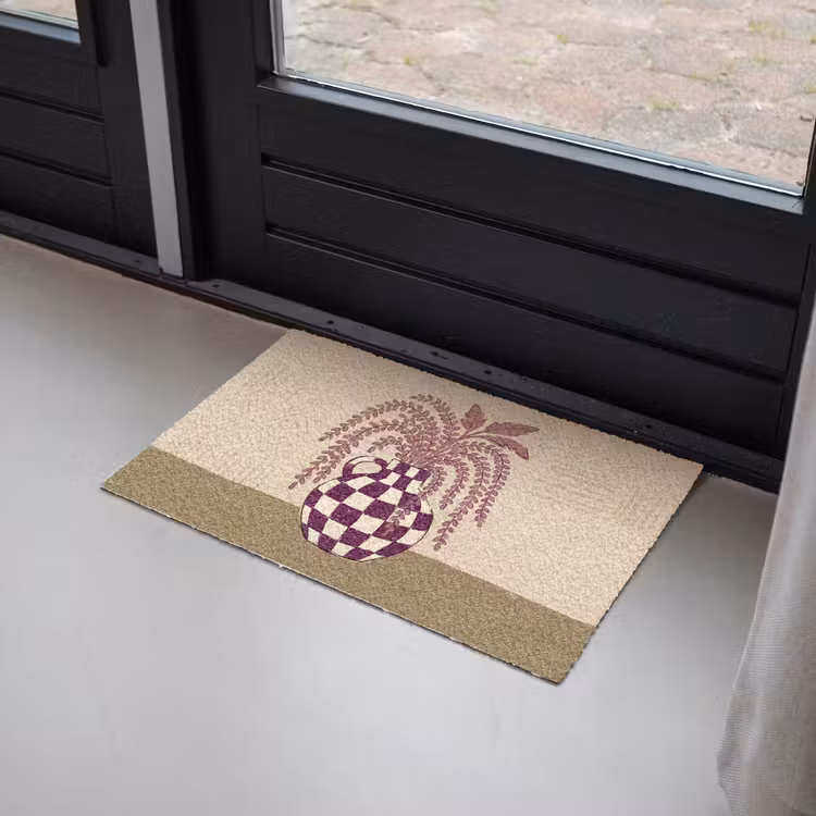 Deurmat - Vaas - Geruit - Planten - Modern - Paars — 2