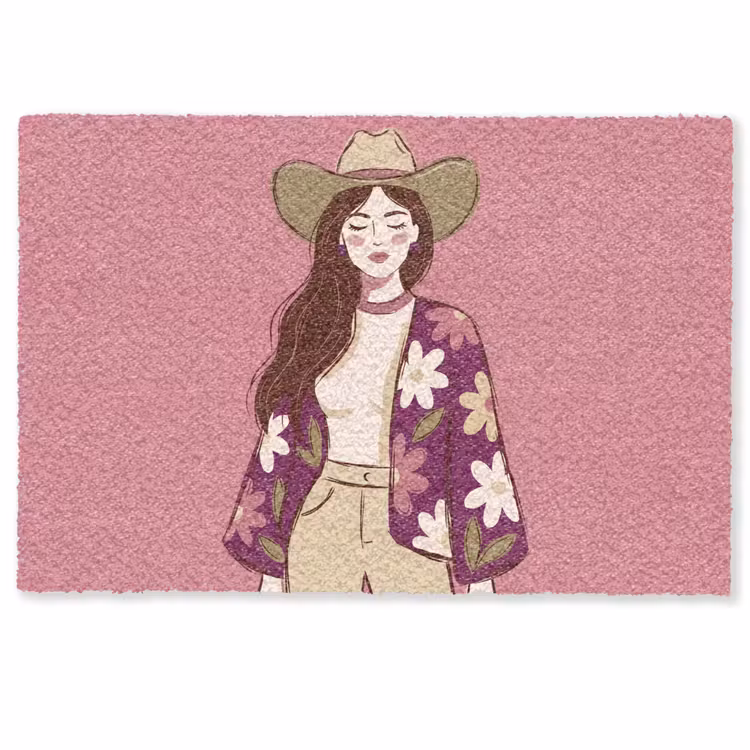 Deurmat - Vrouw - Hoed - Portret - Illustratie - Roze — 1