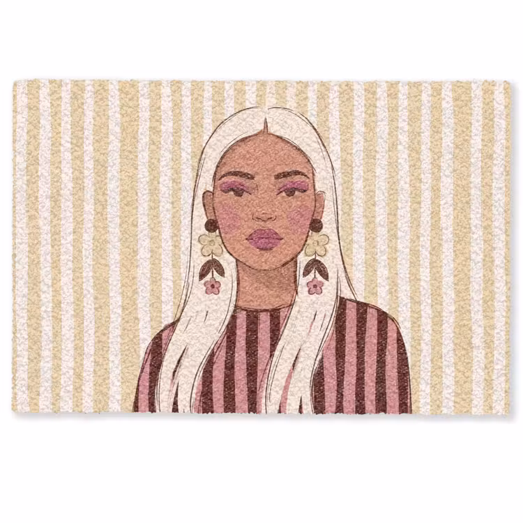 Deurmat - Vrouw - Portret - Illustratie - Modern - Roze — 1