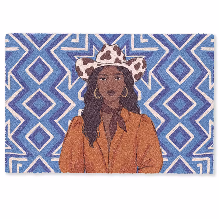 Deurmat - Vrouw - Cowboyhoed - Portret - Modern - Blauw — 1