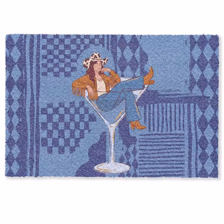 Deurmat - Vrouw - Martini glas - Abstract - Blauw - Kunst — 1
