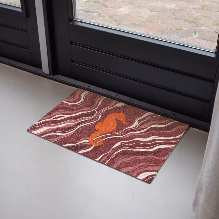 Deurmat - Zeepaardje - Golven - Zeeleven - Abstract - Oranje — 2