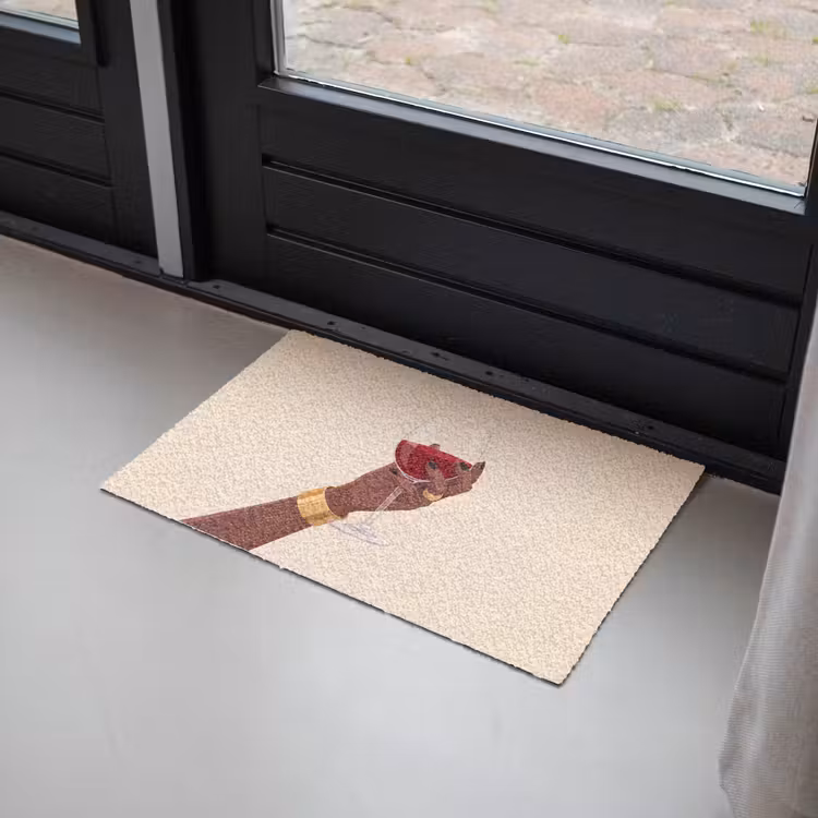Deurmat - Vrouw - Wijn - Glas - Illustratie - Rood — 2