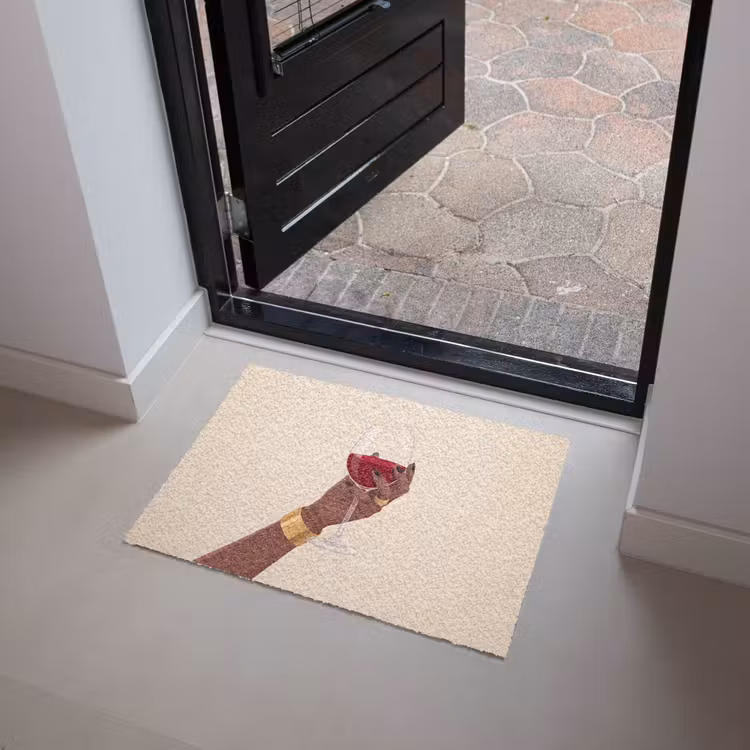 Deurmat - Vrouw - Wijn - Glas - Illustratie - Rood — 4