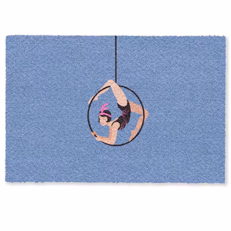 Deurmat - Vrouw - Aerial hoop - Art deco - Illustratie - Blauw — 1