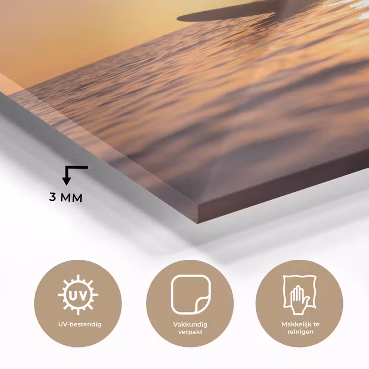 Glas schilderij - Persoon - Surfen - Zonsondergang - Zee - Oranje — 3