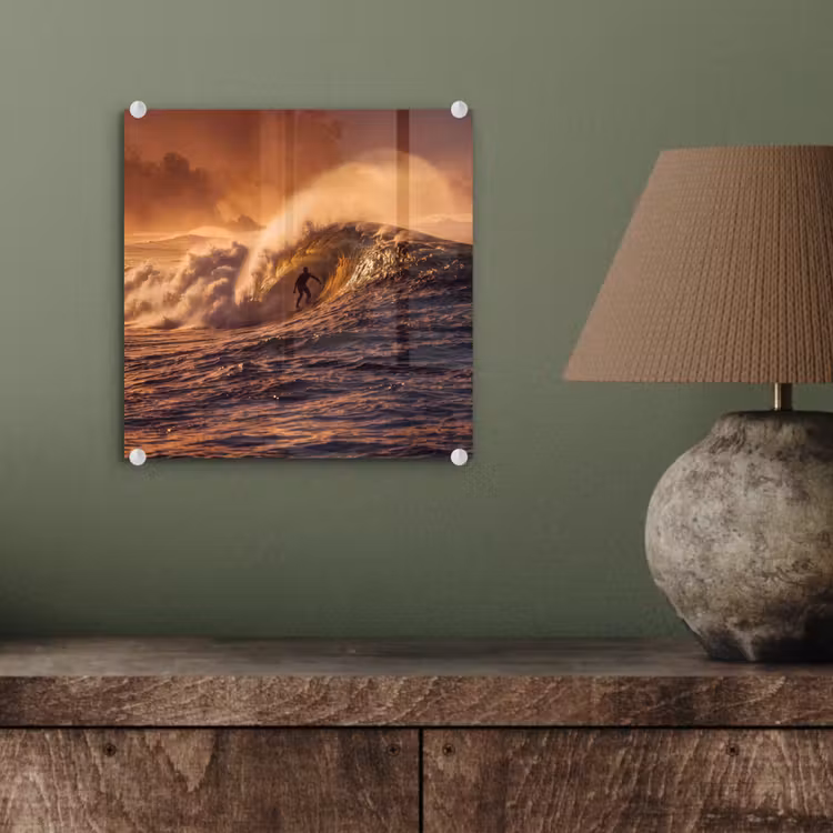 Glas schilderij - Surfer - Golf - Oceaan - Sport - Oranje — 4
