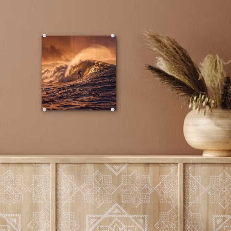 Glas schilderij - Surfer - Golf - Oceaan - Sport - Oranje — 6