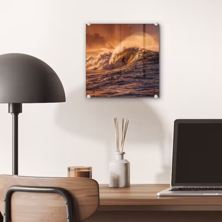 Glas schilderij - Surfer - Golf - Oceaan - Sport - Oranje — 7