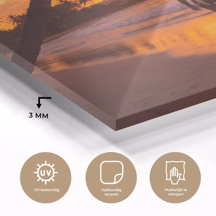 Glas schilderij - Vrouw - Surfplank - Strand - Zonsondergang - Oranje — 3
