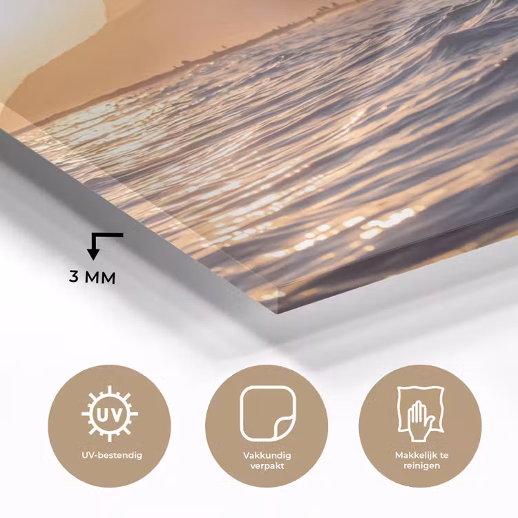Glas schilderij - Zee - Golven - Zonsondergang - Kust - Goud — 3