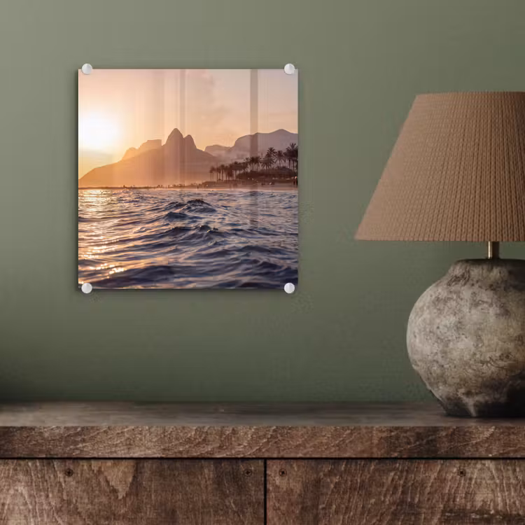 Glas schilderij - Zee - Golven - Zonsondergang - Kust - Goud — 4