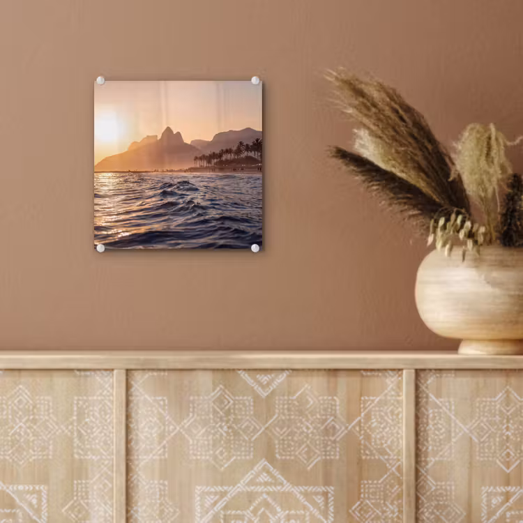 Glas schilderij - Zee - Golven - Zonsondergang - Kust - Goud — 6
