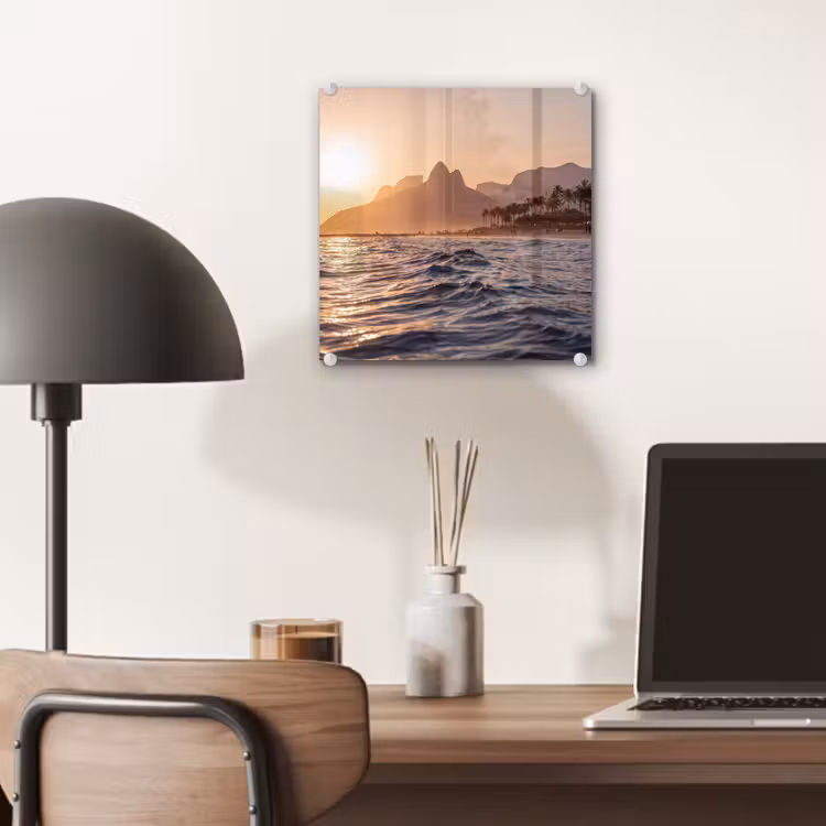 Glas schilderij - Zee - Golven - Zonsondergang - Kust - Goud — 7