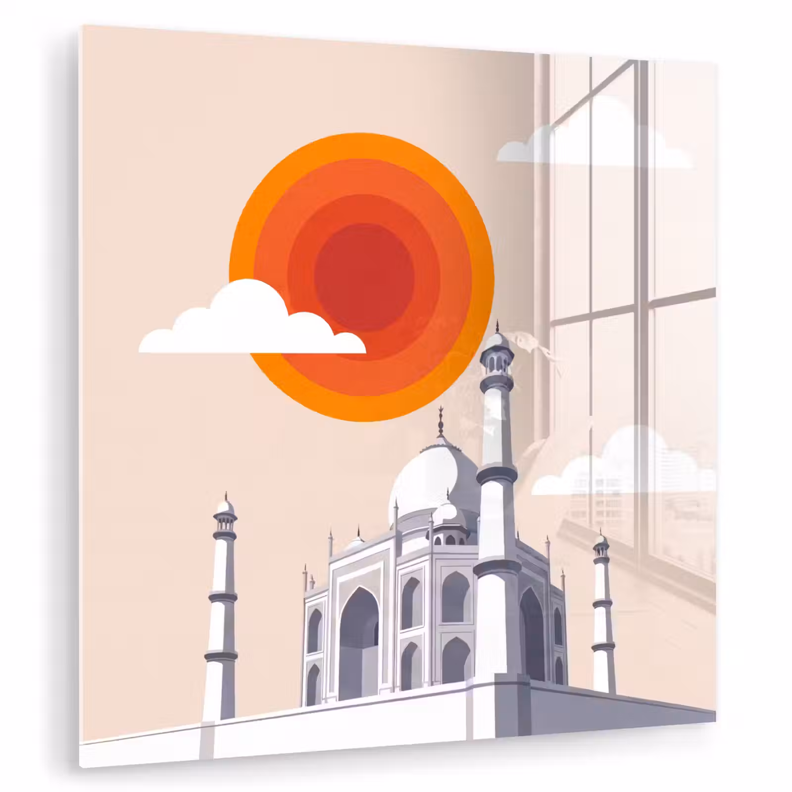 Glas schilderij - Taj Mahal - Zon - Koepel - Architectuur - India - Grafisch — 1