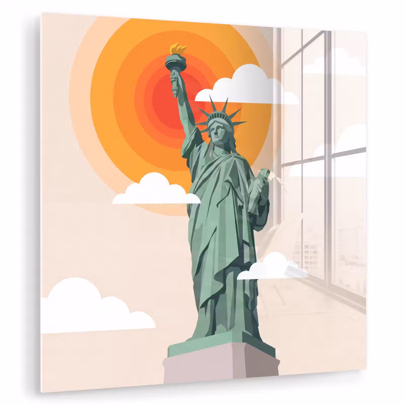 Glas schilderij - Vrijheidsbeeld - New York - Zon - Modern — 1