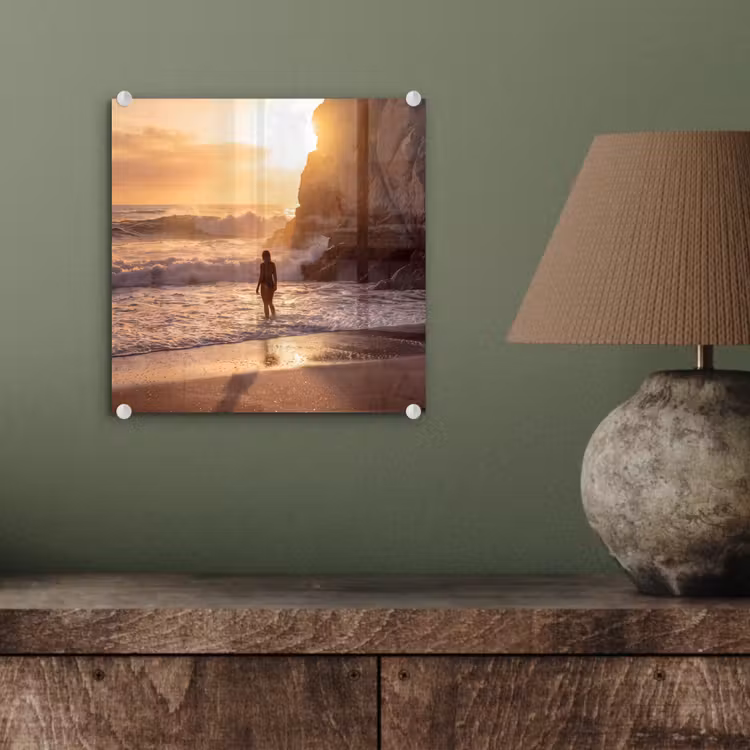 Glas schilderij - Mensen - Oceaan - Zonsondergang - Kust - Goud — 4