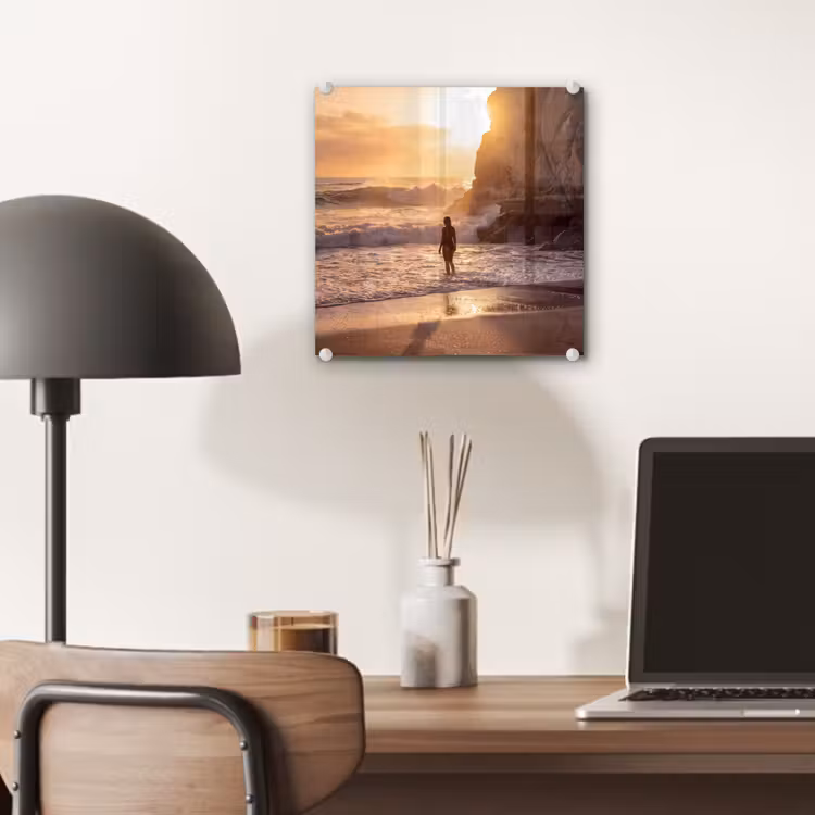 Glas schilderij - Mensen - Oceaan - Zonsondergang - Kust - Goud — 7
