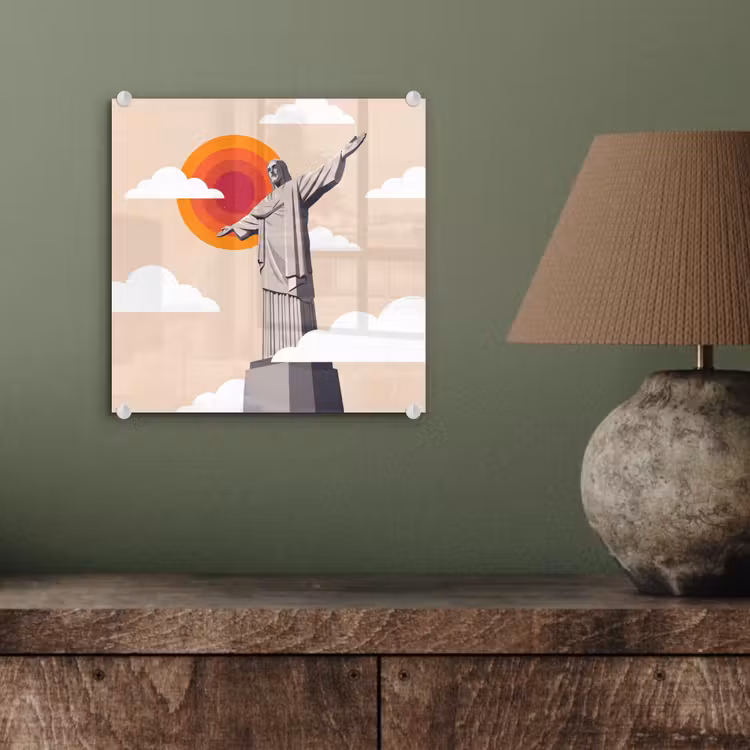 Glas schilderij - Monument - Stad - Zonsondergang - Minimalistisch - Oranje — 4