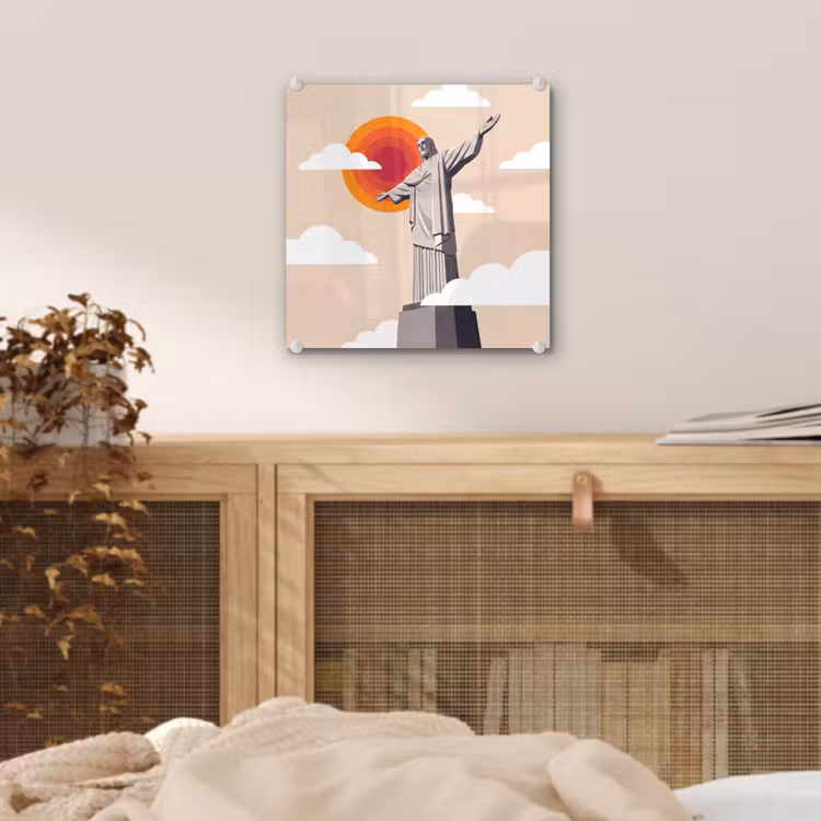 Glas schilderij - Monument - Stad - Zonsondergang - Minimalistisch - Oranje — 5