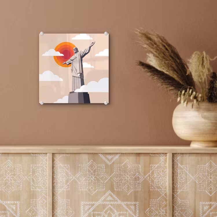 Glas schilderij - Monument - Stad - Zonsondergang - Minimalistisch - Oranje — 6