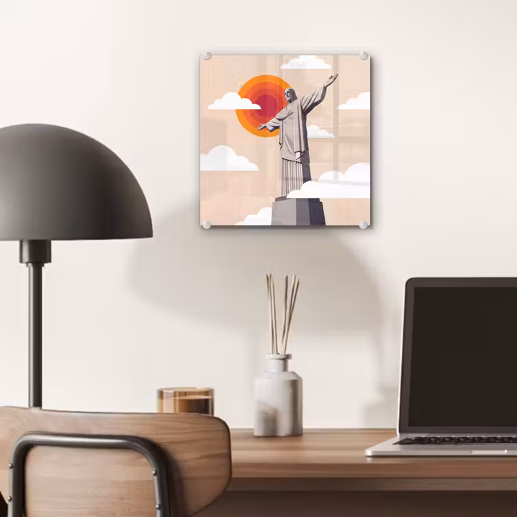 Glas schilderij - Monument - Stad - Zonsondergang - Minimalistisch - Oranje — 7