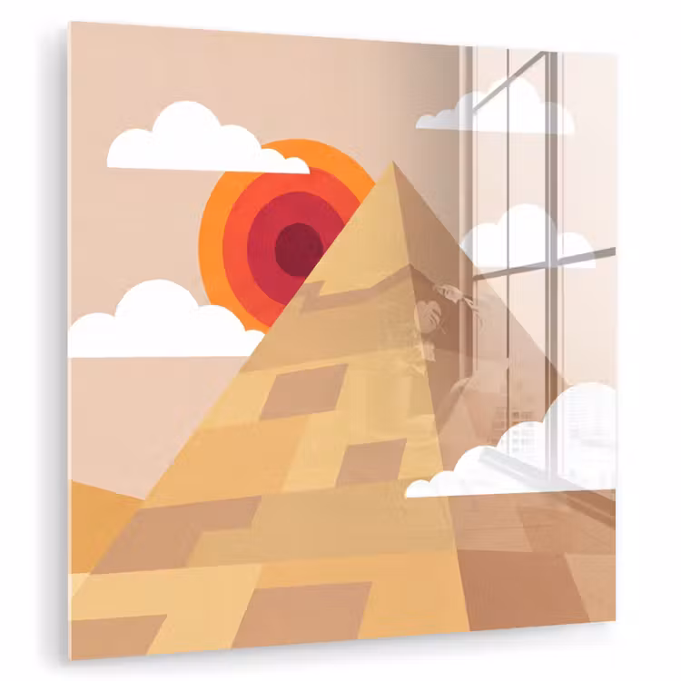 Glas schilderij - Piramide - Zon - Woestijn - Modern - Oranje — 1