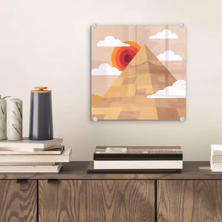 Glas schilderij - Piramide - Zon - Woestijn - Modern - Oranje — 2