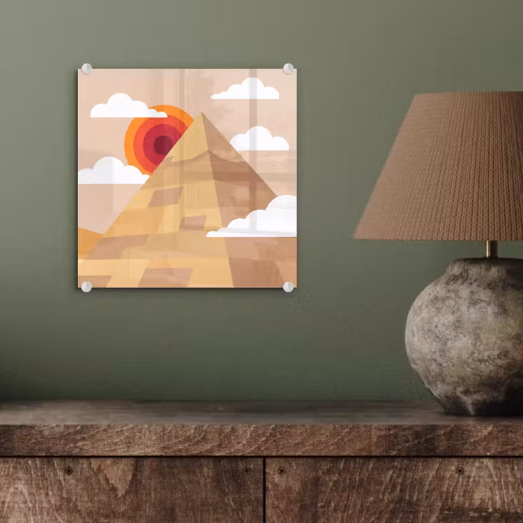 Glas schilderij - Piramide - Zon - Woestijn - Modern - Oranje — 4