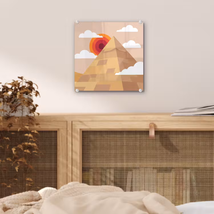 Glas schilderij - Piramide - Zon - Woestijn - Modern - Oranje — 5