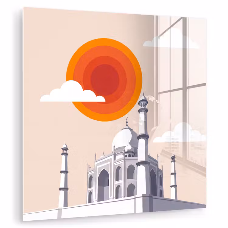 Glas schilderij - Taj Mahal - Zon - Koepel - Architectuur - India - Grafisch — 1