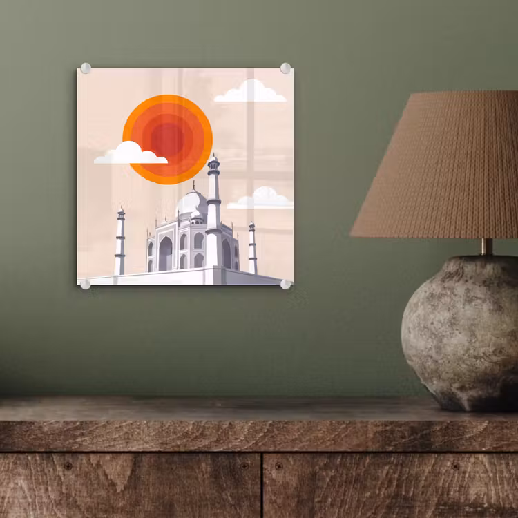 Glas schilderij - Taj Mahal - Zon - Koepel - Architectuur - India - Grafisch — 4