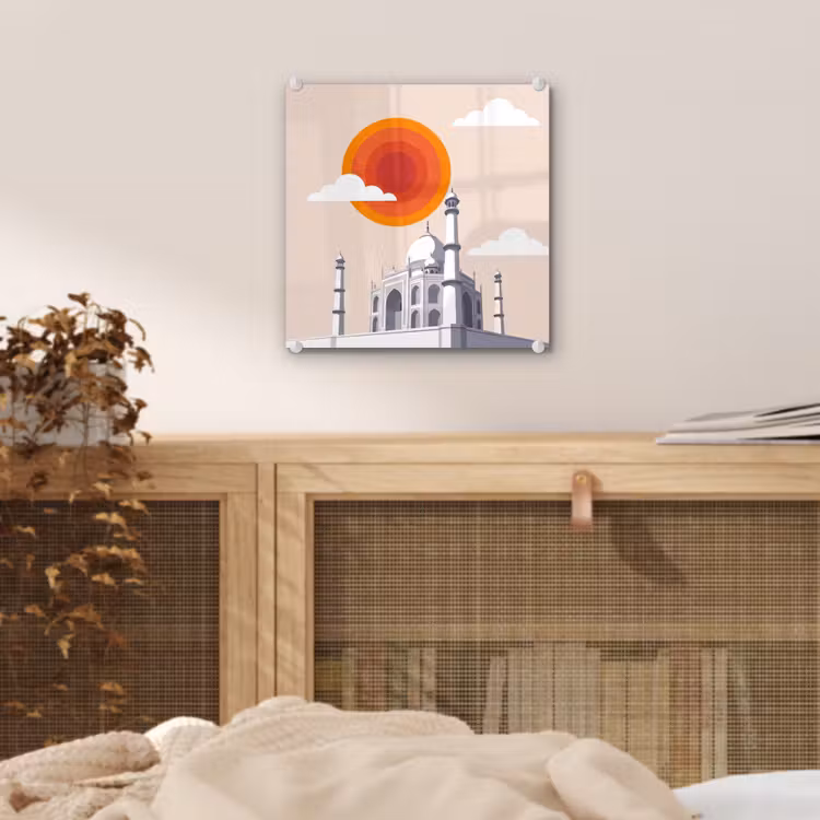 Glas schilderij - Taj Mahal - Zon - Koepel - Architectuur - India - Grafisch — 5