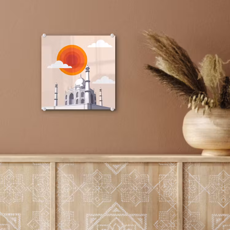 Glas schilderij - Taj Mahal - Zon - Koepel - Architectuur - India - Grafisch — 6