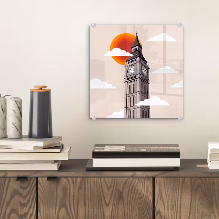 Glas schilderij - Toren - Klok - Londen - Architectuur - Retro — 2