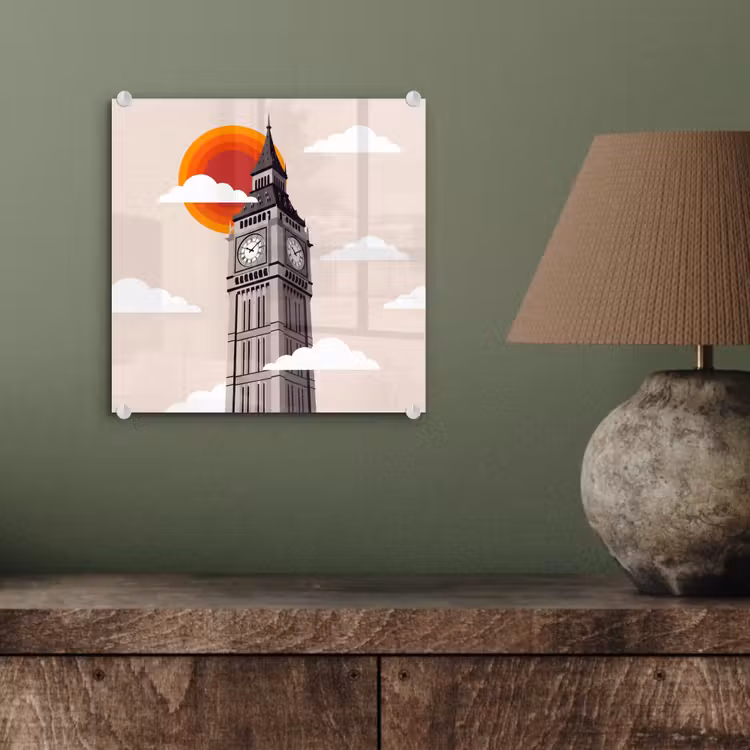 Glas schilderij - Toren - Klok - Londen - Architectuur - Retro — 4