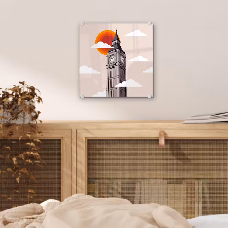 Glas schilderij - Toren - Klok - Londen - Architectuur - Retro — 5