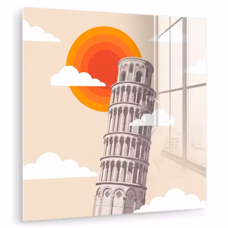Glas schilderij - Toren - Pisa - Architectuur - Minimalistisch - Beige — 1