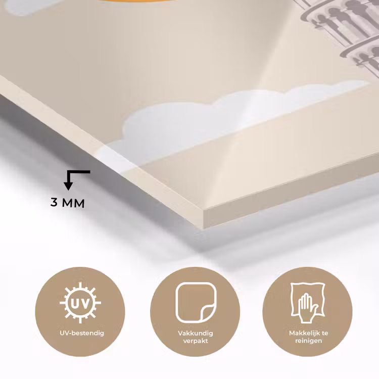 Glas schilderij - Toren - Pisa - Architectuur - Minimalistisch - Beige — 3