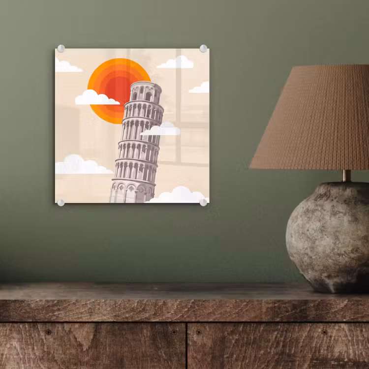 Glas schilderij - Toren - Pisa - Architectuur - Minimalistisch - Beige — 4
