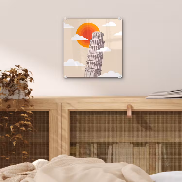 Glas schilderij - Toren - Pisa - Architectuur - Minimalistisch - Beige — 5
