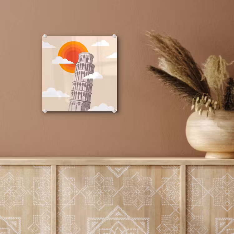 Glas schilderij - Toren - Pisa - Architectuur - Minimalistisch - Beige — 6