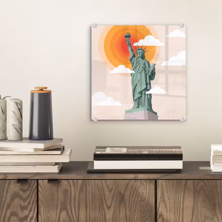 Glas schilderij - Vrijheidsbeeld - New York - Zon - Modern — 2