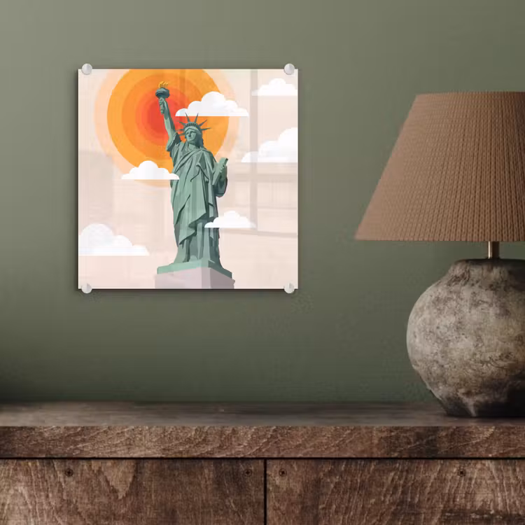 Glas schilderij - Vrijheidsbeeld - New York - Zon - Modern — 4