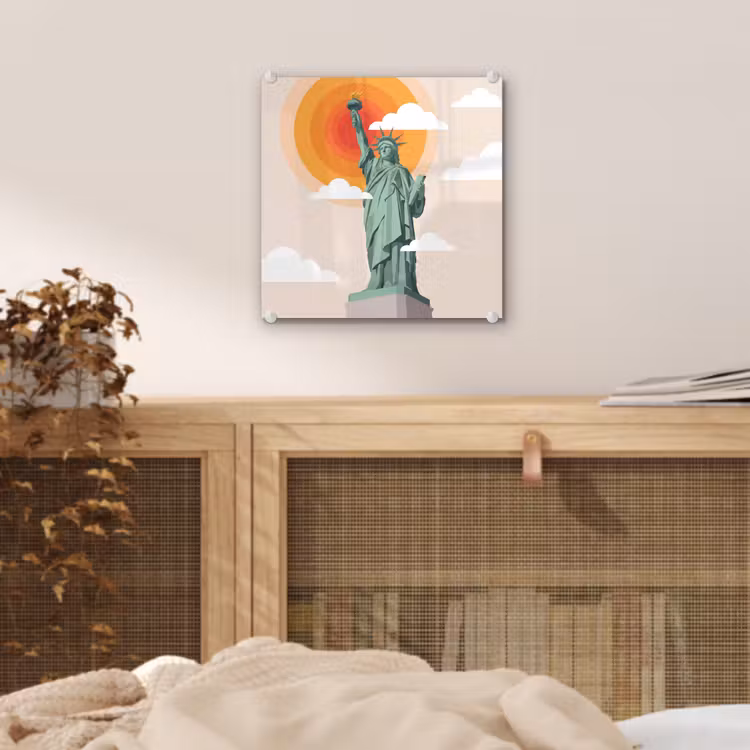 Glas schilderij - Vrijheidsbeeld - New York - Zon - Modern — 5