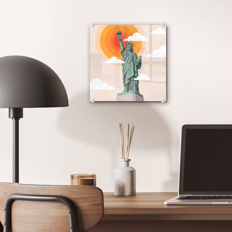 Glas schilderij - Vrijheidsbeeld - New York - Zon - Modern — 7
