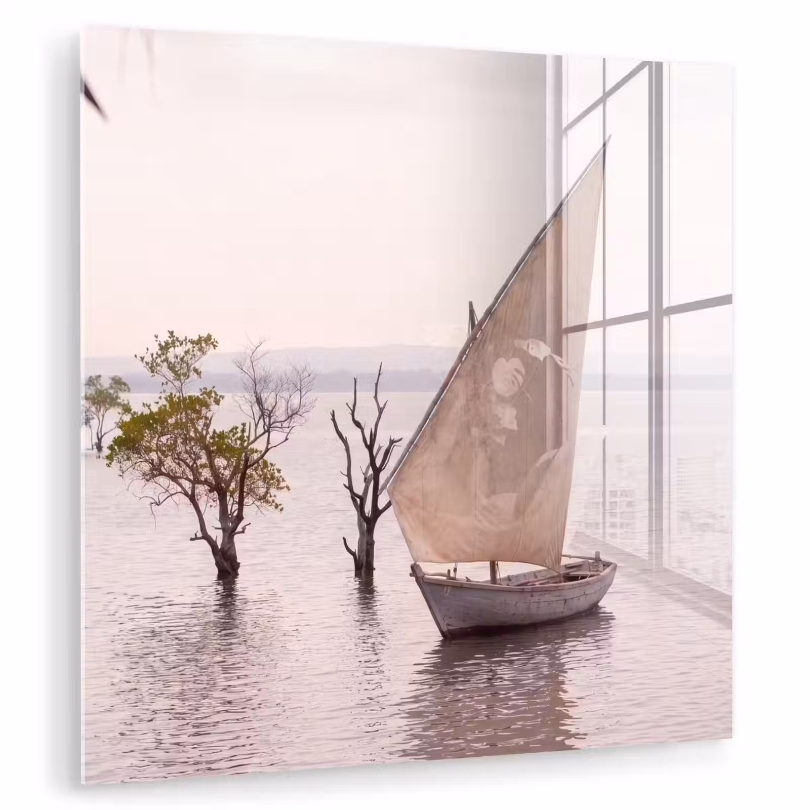 Glas schilderij - Boot - Zeil - Water - Tropisch - Natuur — 1